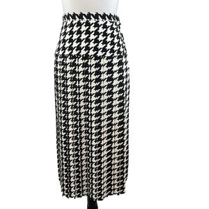 Vintage Kasper Skirt size 8 Black Ivory Hounds Tooth Pleated Midi Career Modest